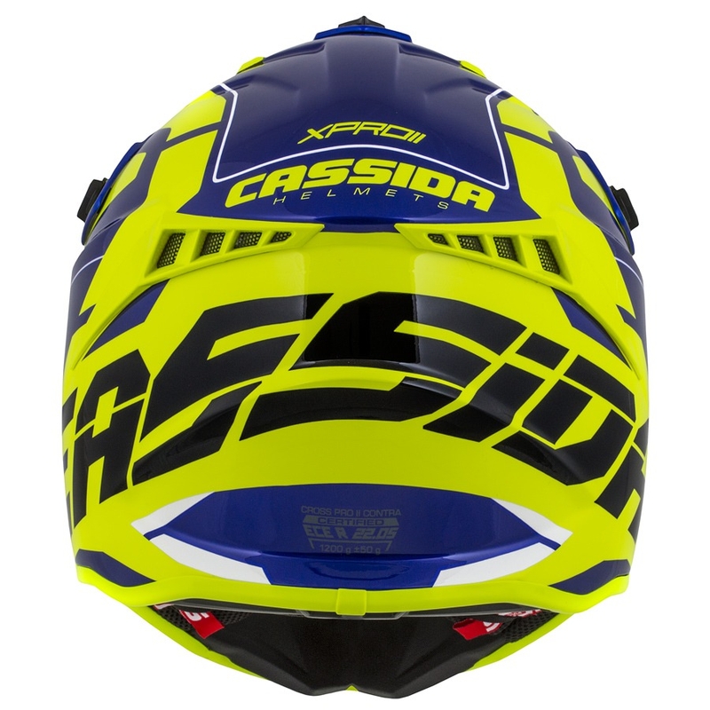 Κράνος Motocross Cassida Cross Pro II Contra fluo κίτρινο-μπλε-λευκό