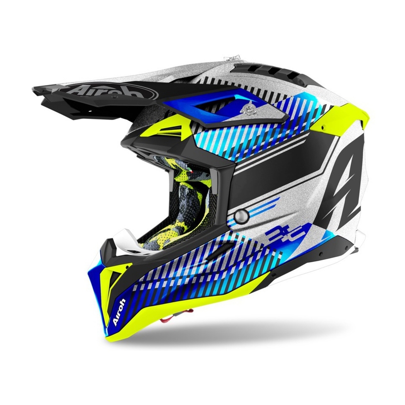 Motokrosová přilba Airoh Aviator 3.0 Wave 2022 bílo-modro-fluo žlutá výprodej