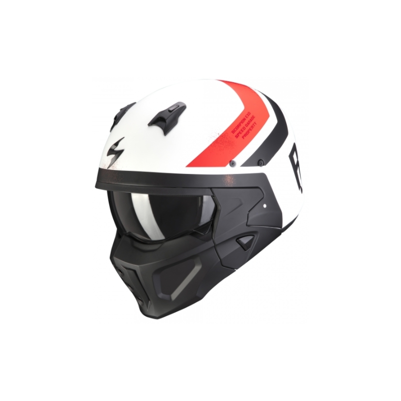 Otevřená přilba s maskou Scorpion COVERT-X T-TRUST bílo-červeno-černá