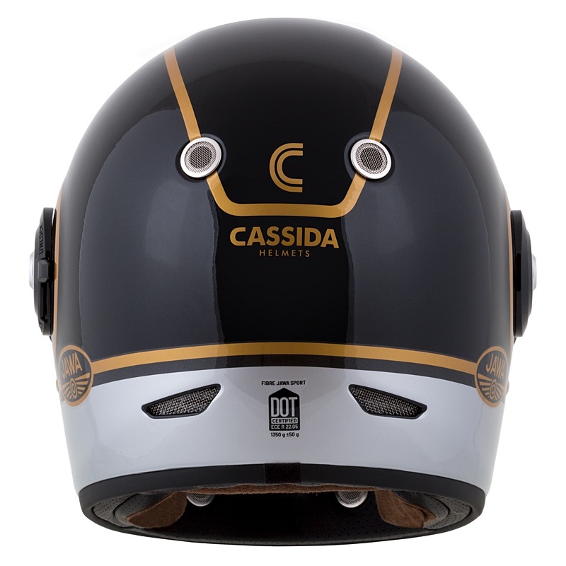 Ενσωματωμένο κράνος μοτοσικλέτας Cassida Fibre Jawa Sport μαύρο-ασημί-χρυσό