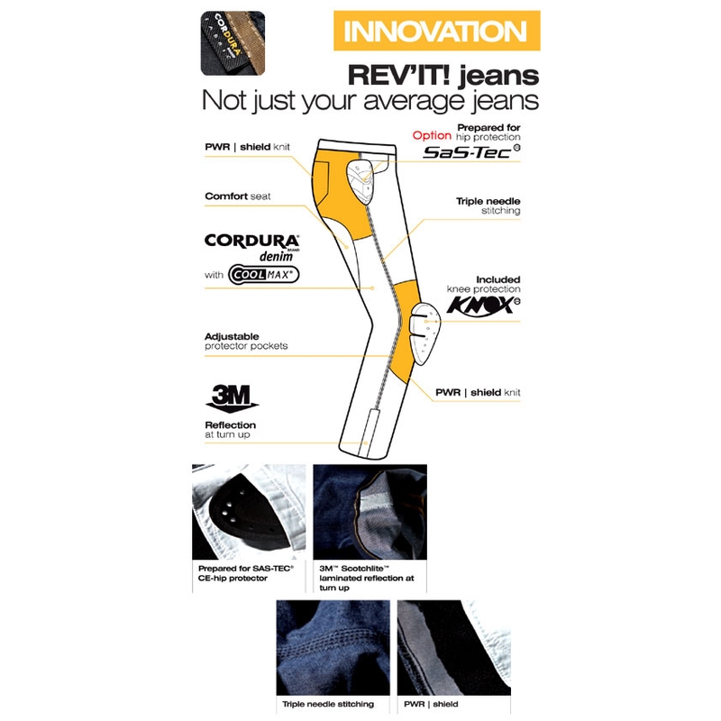 Kevlarové jeansy na motorku Revit Carnaby prodloužené výprodej