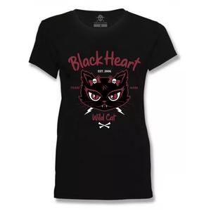 Γυναικείο T-shirt Black Heart Wild Cat μαύρο