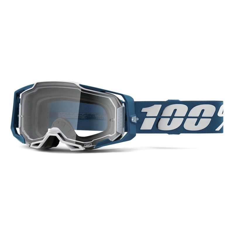 Γυαλιά Motocross 100% ARMEGA Albar μπλε και λευκό (διαφανές plexi)