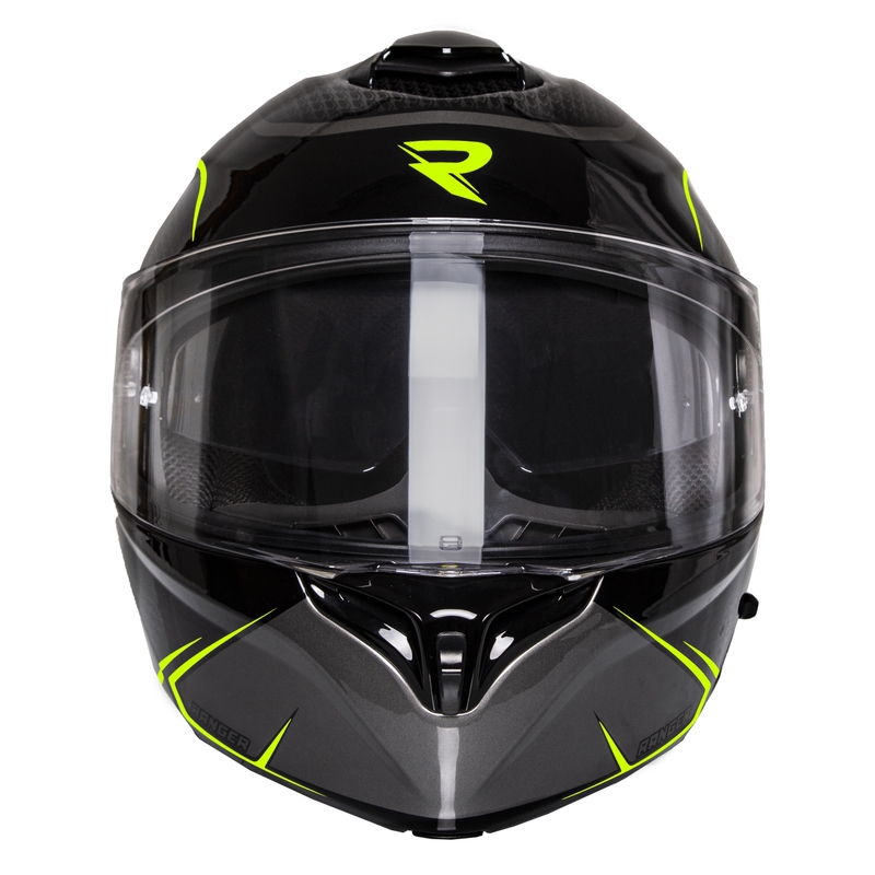 Street Racer Ranger μαύρο-φλούο κίτρινο κράνος μοτοσικλέτας tip-up