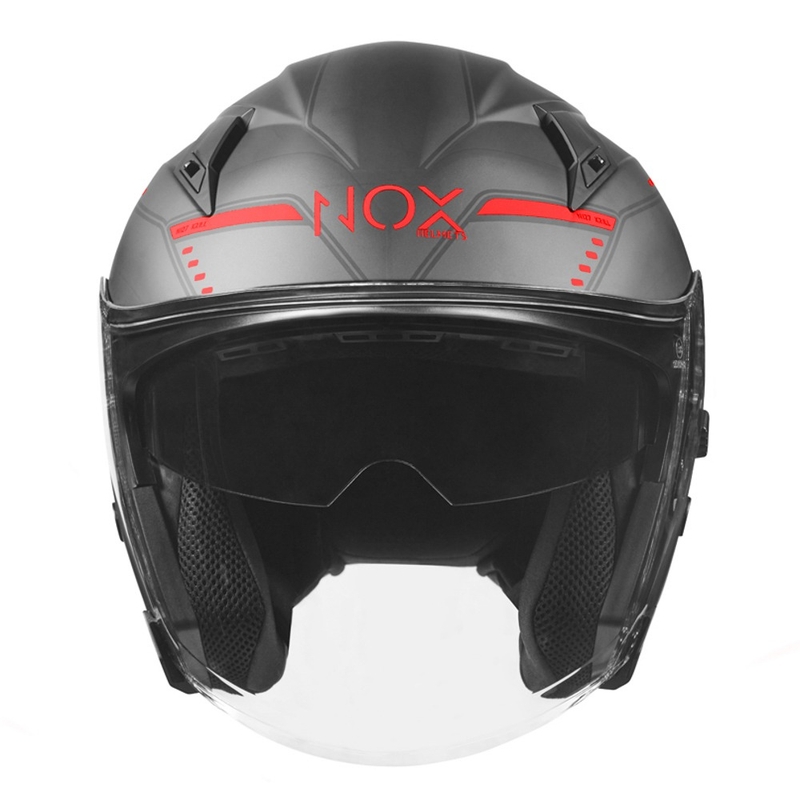 Otevřená přilba na motorku NOX N128 Krill černo-červená výprodej