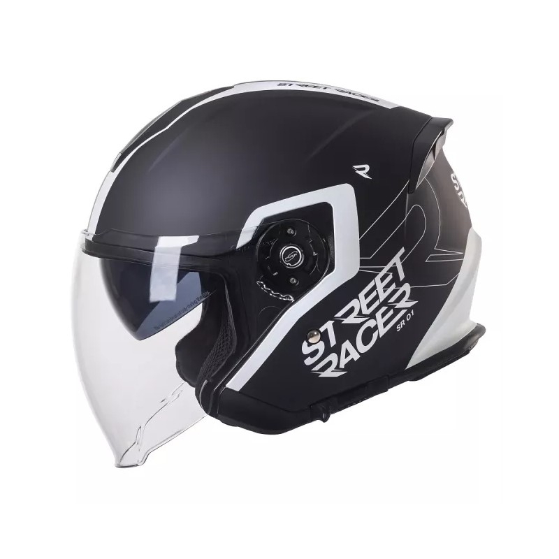 Ανοιχτό κράνος μοτοσικλέτας Street Racer SR 01 μαύρο και άσπρο