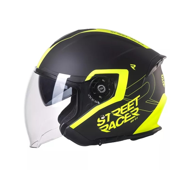 Ανοιχτό κράνος μοτοσικλέτας Street Racer SR 01 μαύρο-κίτρινο-φλούο