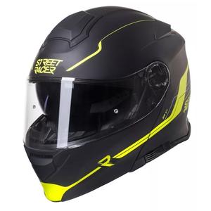 Street Racer SR V1 μαύρο-φλούο κίτρινο κράνος μοτοσικλέτας tip-up προσφορά