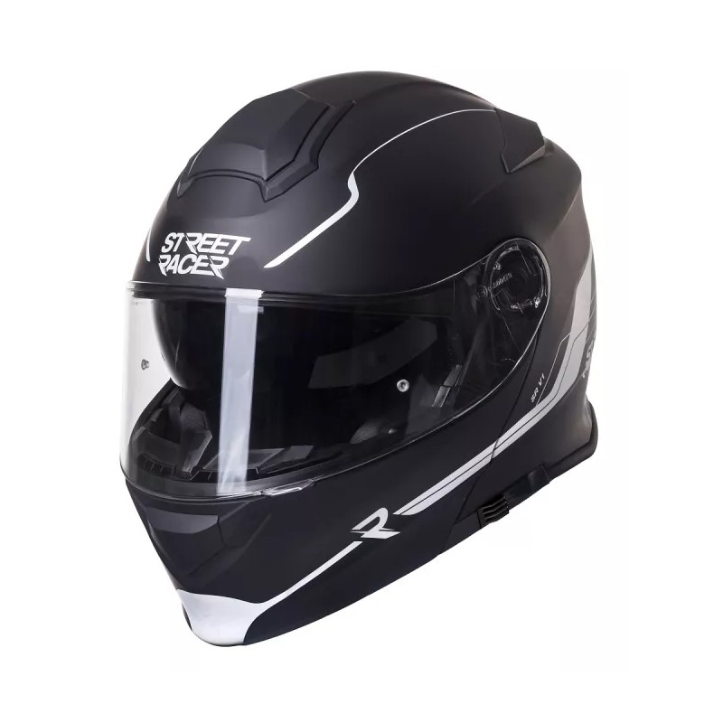 Street Racer SR V1 μαύρο και άσπρο κράνος μοτοσικλέτας tip-up προσφορά