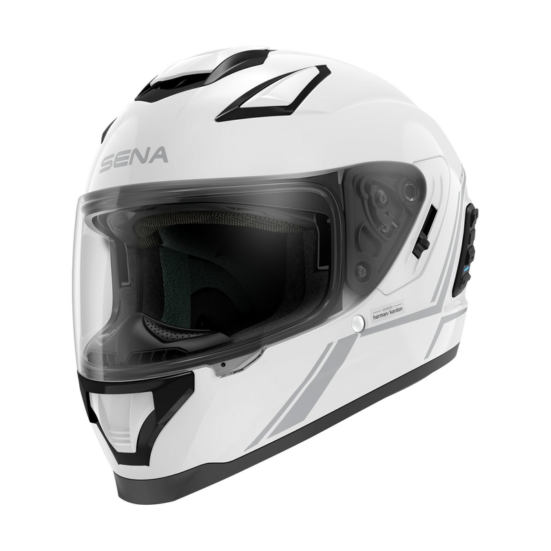 Κράνος μοτοσικλέτας full face με σετ ακουστικών Mesh SENA Stryker γυαλιστερό λευκό
