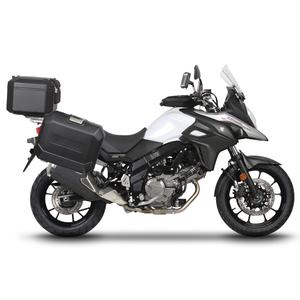 Kompletní sada černých hliníkových kufrů SHAD TERRA BLACK , 48L topcase 47L/47L boční kufry, včetně montážní sady a plotny SHAD SUZUKI DL 650 V-Strom