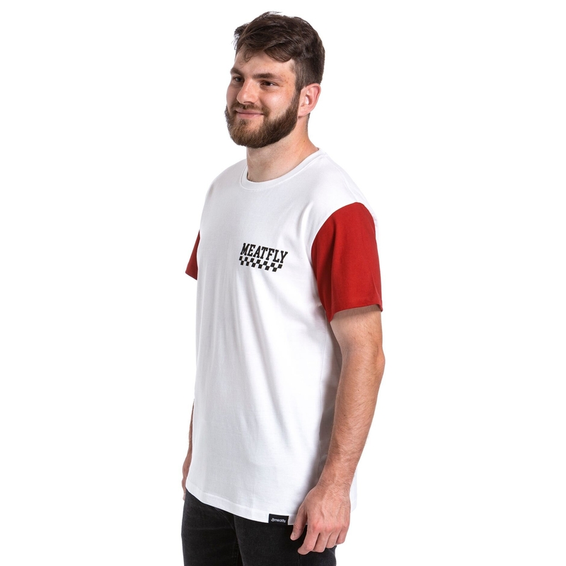 T-shirt Meatfly Racing λευκό-κόκκινο προσφορά