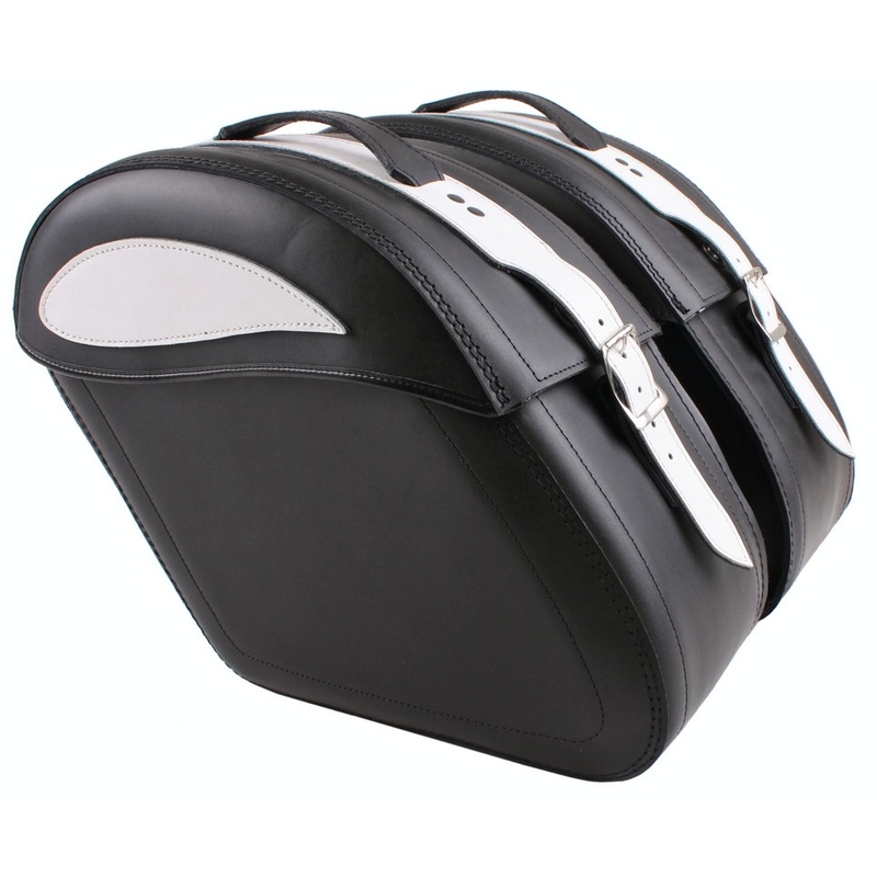 Kožené brašny na motorku se zámkem RSA-S15 černo-bílé