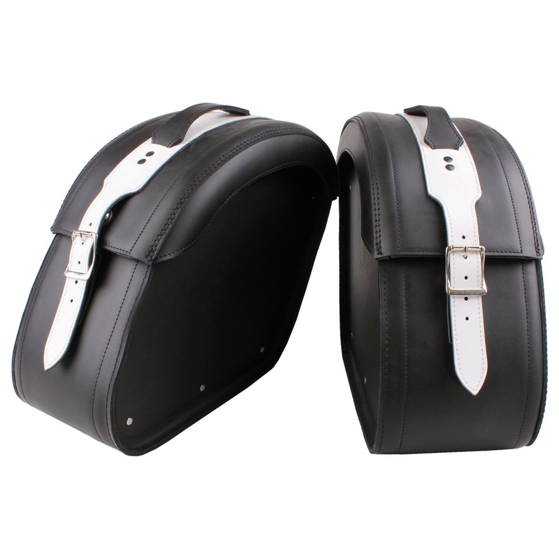 Kožené brašny na motorku se zámkem RSA-S15 černo-bílé