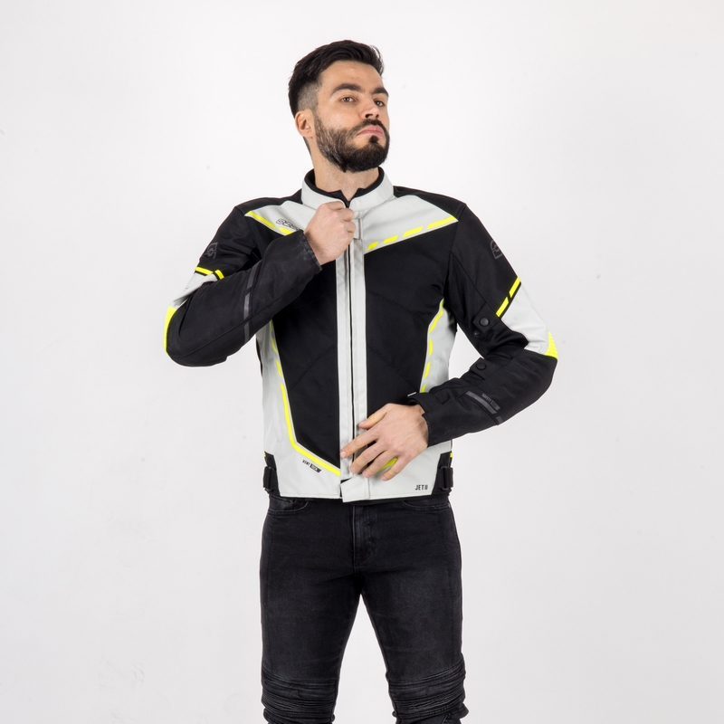 Μπουφάν Moto Ozone Jet II γκρι-μαύρο-φλούο κίτρινο προσφορά