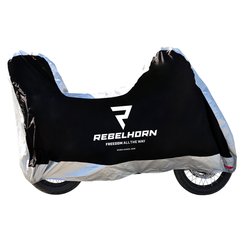 Κάλυμμα μοτοσικλέτας με θήκη Rebelhorn Cover II Top Box μαύρο-ασημί