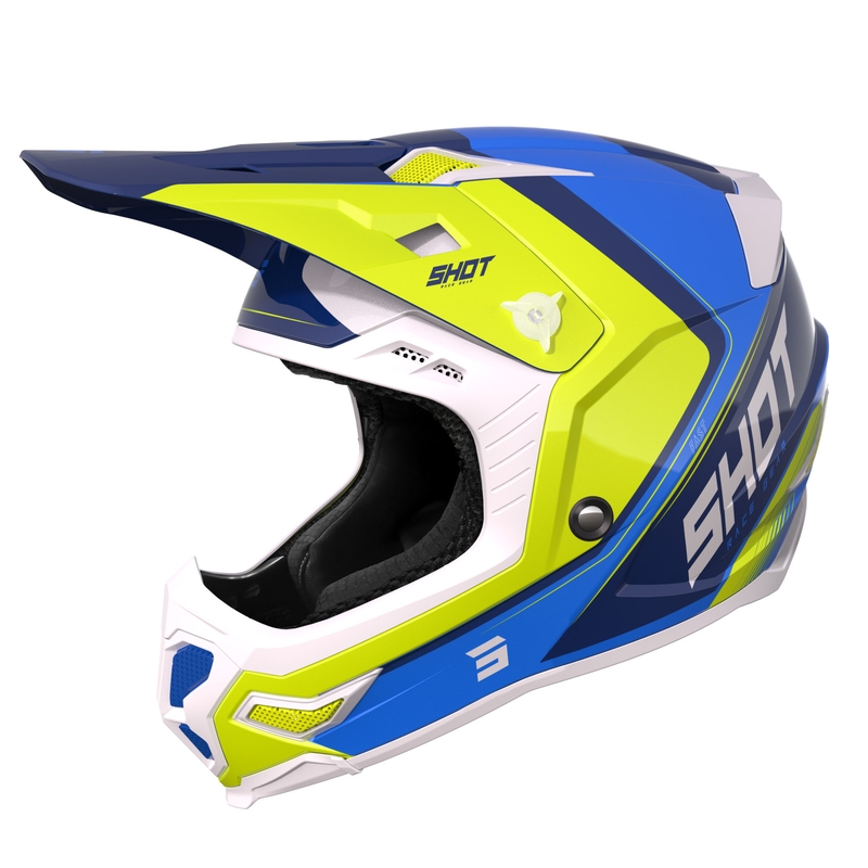 Κράνος Motocross Shot Core Fast μπλε-λευκό-κίτρινο φλούο προσφορά