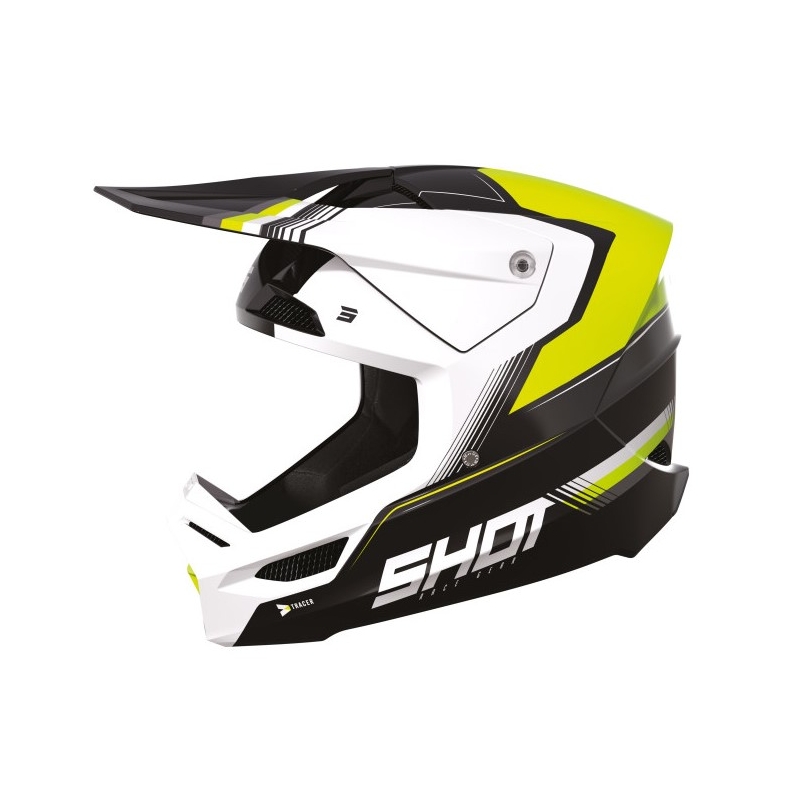 Κράνος Motocross Shot Race Tracer λευκό-μαύρο-κίτρινο φλούο προσφορά