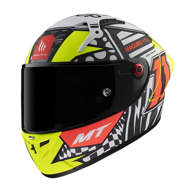 Integrální přilba na motorku MT KRE+ Carbon Sergio Garcia A3 černo-bílo-červeno-fluo žlutá