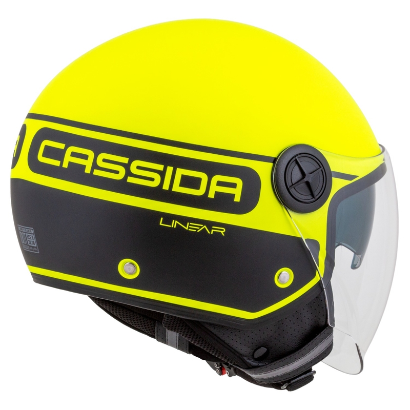 Cassida Handy Plus Linear φλούο κίτρινο-μαύρο ανοιχτό κράνος μοτοσικλέτας