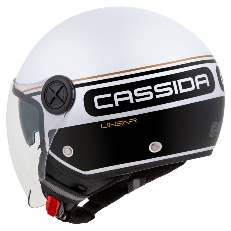 Cassida Handy Plus Linear ανοιχτό κράνος μοτοσικλέτας λευκό-μαύρο-χρυσό