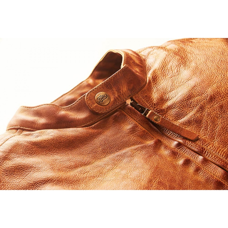 Καφέ δερμάτινο μπουφάν μοτοσικλέτας Fuel Bourbon Brown προσφορά