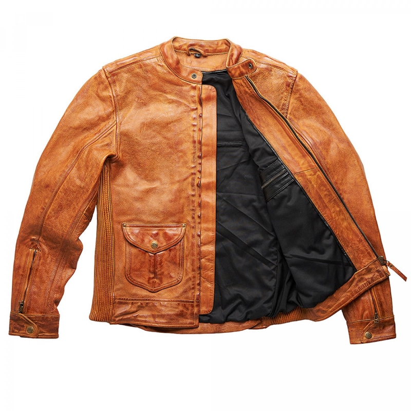 Καφέ δερμάτινο μπουφάν μοτοσικλέτας Fuel Bourbon Brown προσφορά