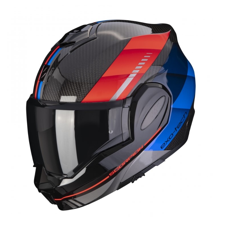 Scorpion EXO-TECH EVO Carbon Genus μαύρο-μπλε-κόκκινο κράνος με φιλοδώρημα
