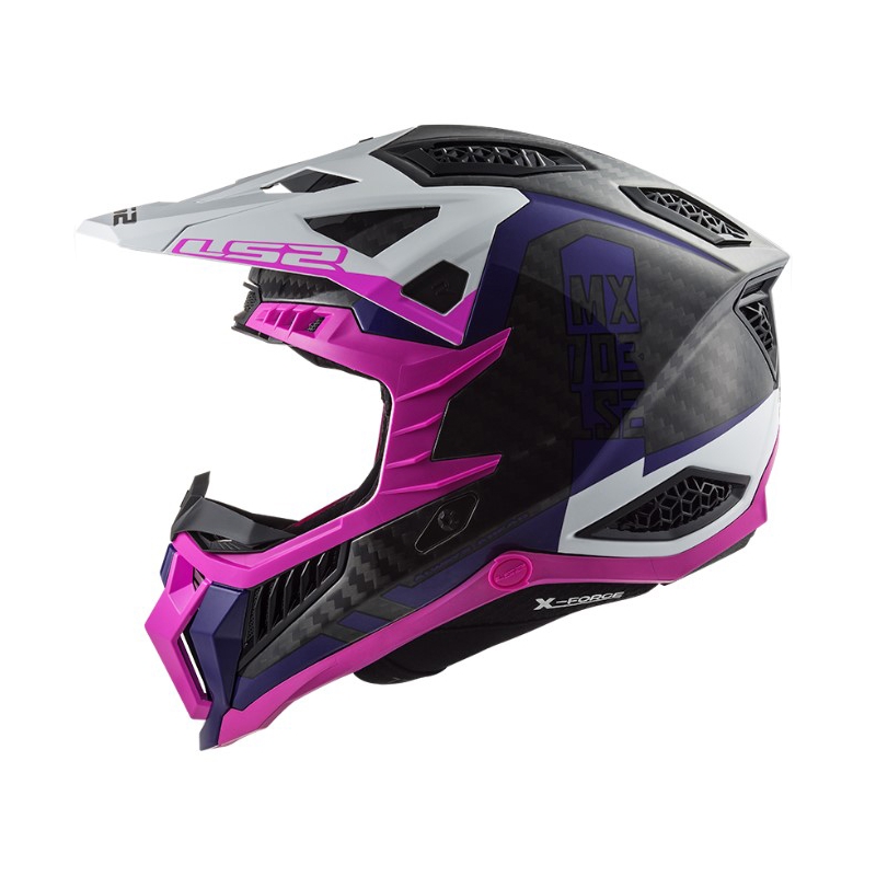 Κράνος Motocross LS2 MX703 C X-Force Victory μαύρο-λευκό-μοβ-ροζ