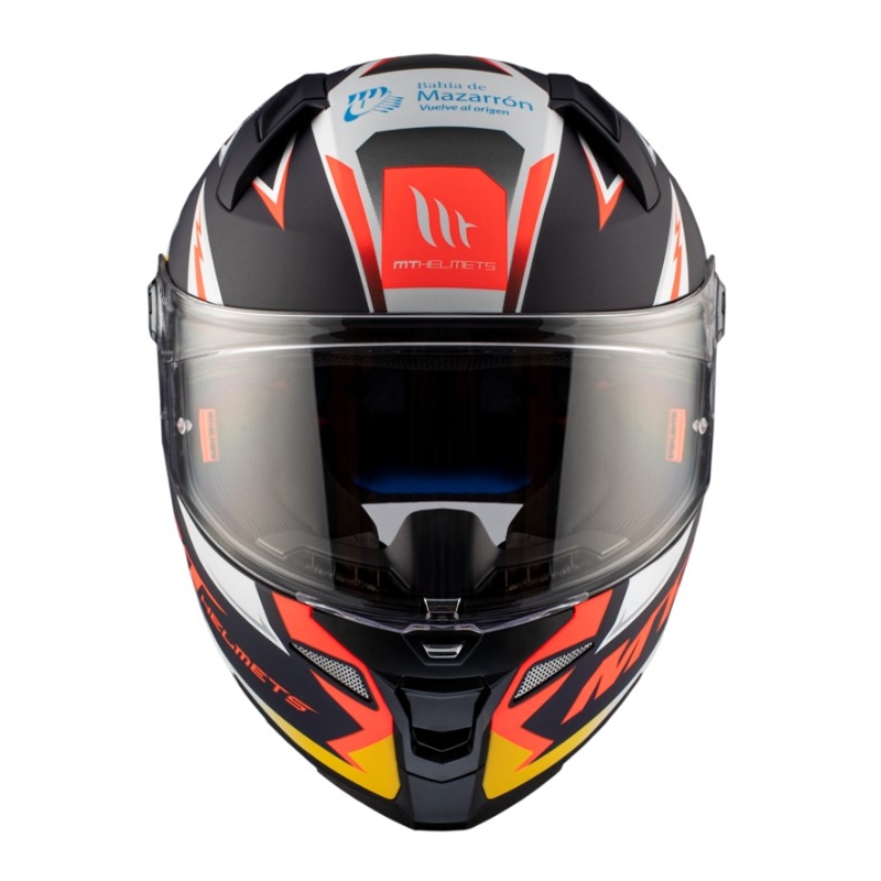 Integrální přilba na motorku MT FF110 Revenge 2 S Acosta A37 černo-oranžovo-bílá matná
