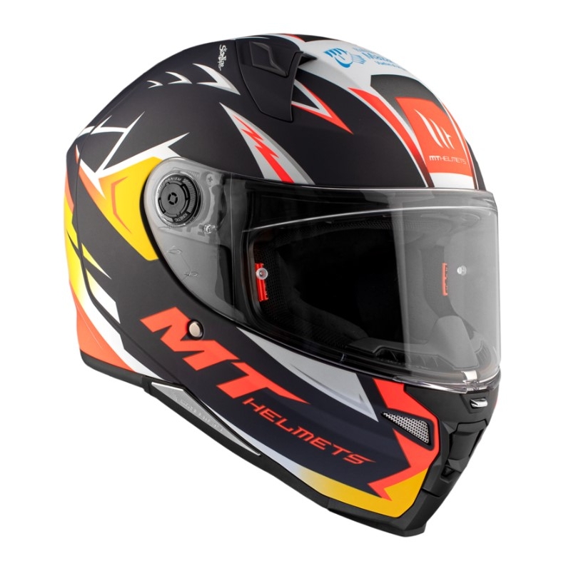 Integrální přilba na motorku MT FF110 Revenge 2 S Acosta A37 černo-oranžovo-bílá matná