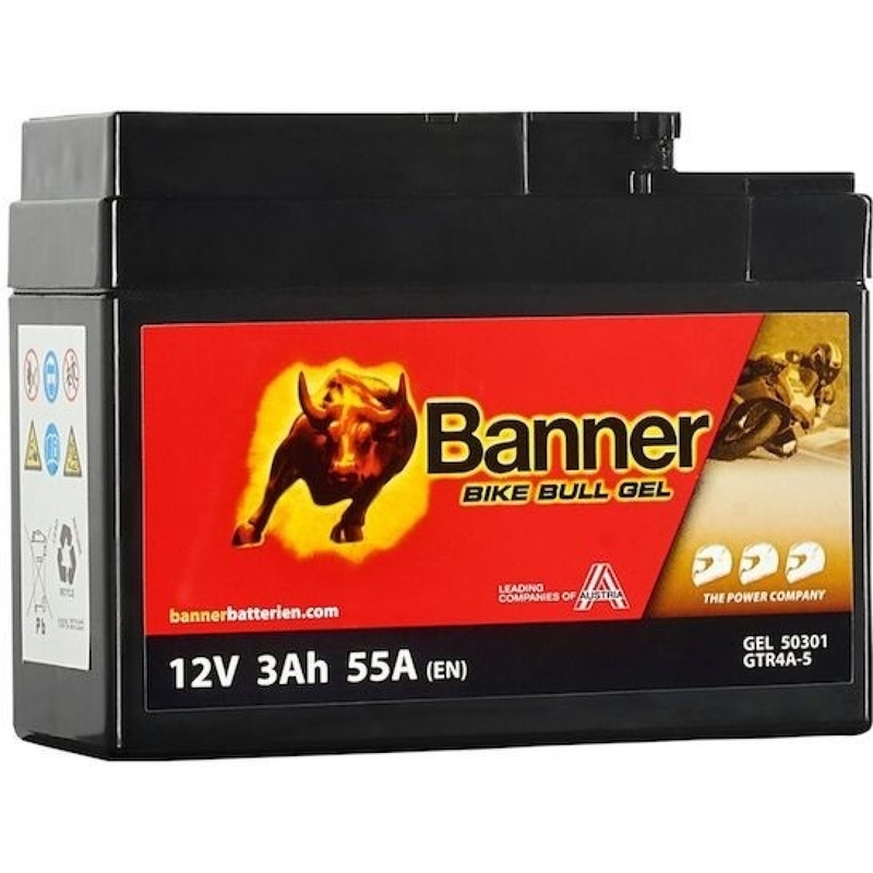 Μπαταρία Gel Banner Bike Bull Gel 12V, YTR4A-BS, 3AH, 55A