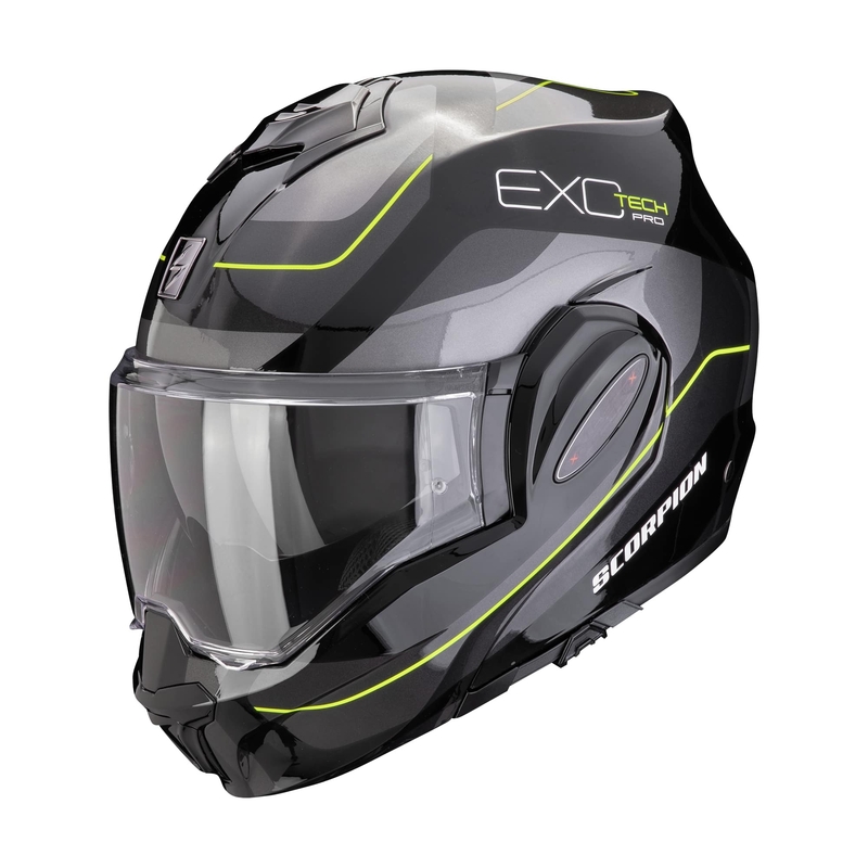 Πτυσσόμενο κράνος μοτοσικλέτας Scorpion EXO-TECH EVO PRO COMMUTA μαύρο-ασημί-κίτρινο προσφορά