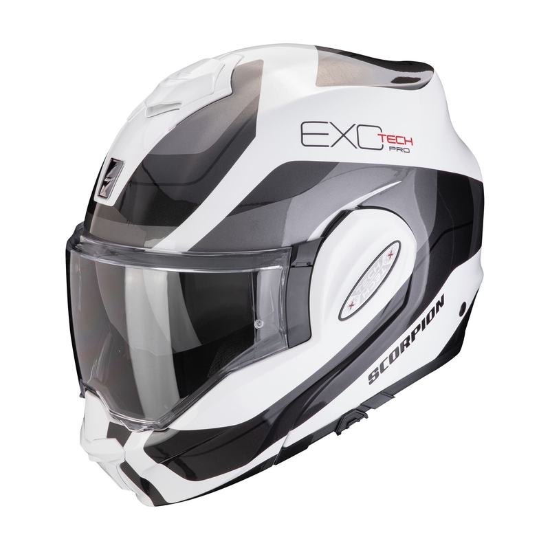 Πτυσσόμενο κράνος μοτοσικλέτας Scorpion EXO-TECH EVO PRO COMMUTA λευκό-ασημί προσφορά