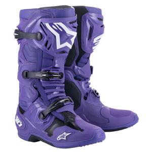 Alpinestars Tech 10 2024 μοβ-μαύρες-λευκές μπότες μοτοσικλέτας