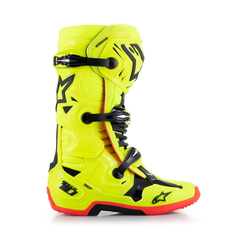 Μπότες μοτοσικλέτας Alpinestars Tech 10 κίτρινες φλούο-μαύρες-κόκκινες φλούο