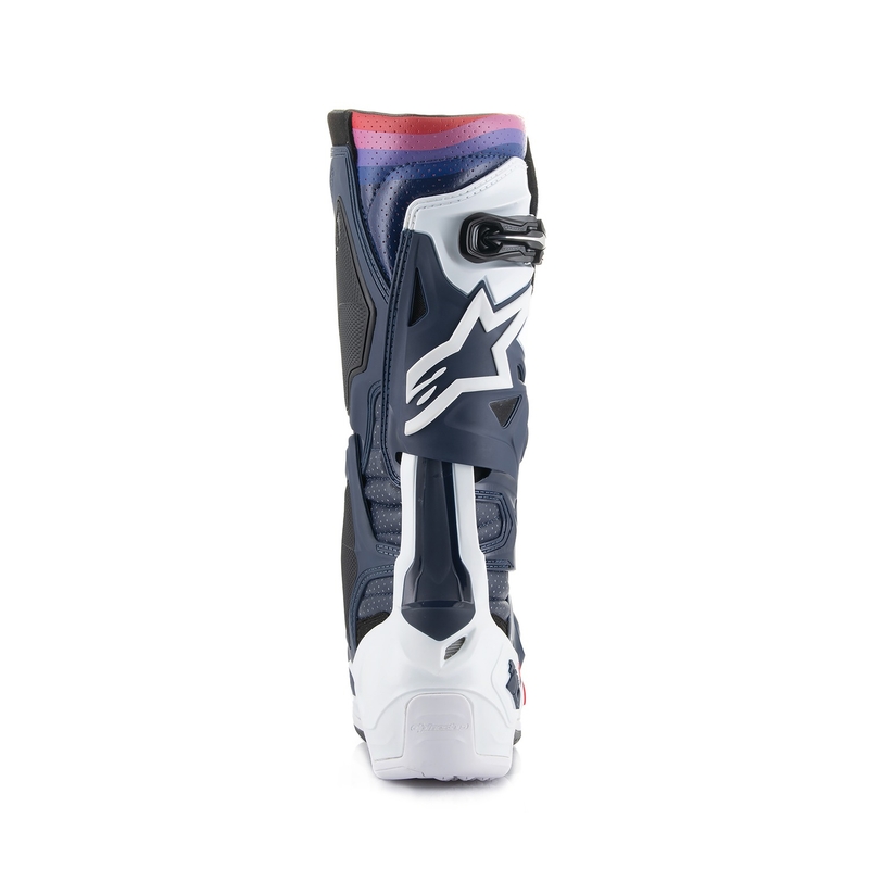 Μπότες μοτοσικλέτας Alpinestars Tech 10 Supervented με τρύπες, σκούρο μπλε-λευκό-κόκκινο-μωβ