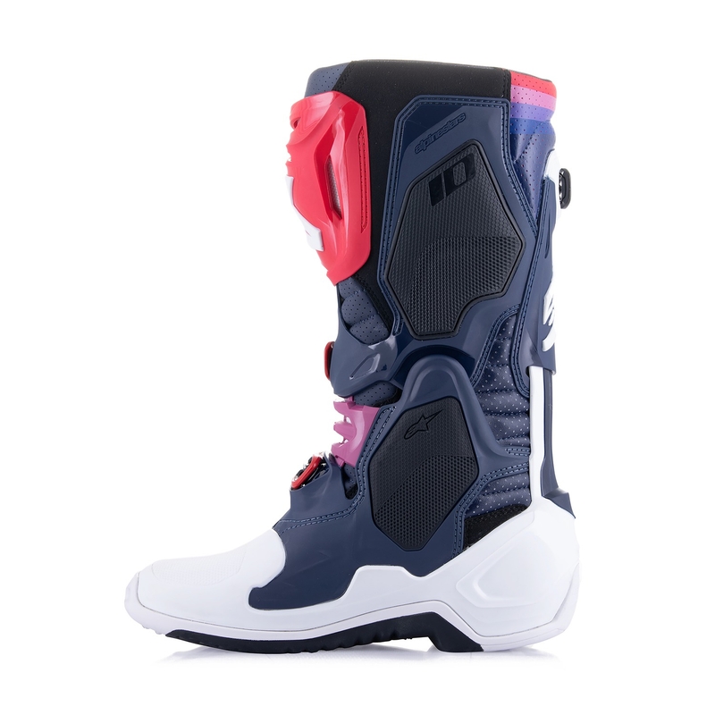 Μπότες μοτοσικλέτας Alpinestars Tech 10 Supervented με τρύπες, σκούρο μπλε-λευκό-κόκκινο-μωβ