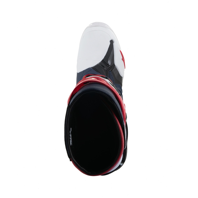Μπότες μοτοσικλέτας Alpinestars Tech 10 Supervented με τρύπες, σκούρο μπλε-λευκό-κόκκινο-μωβ