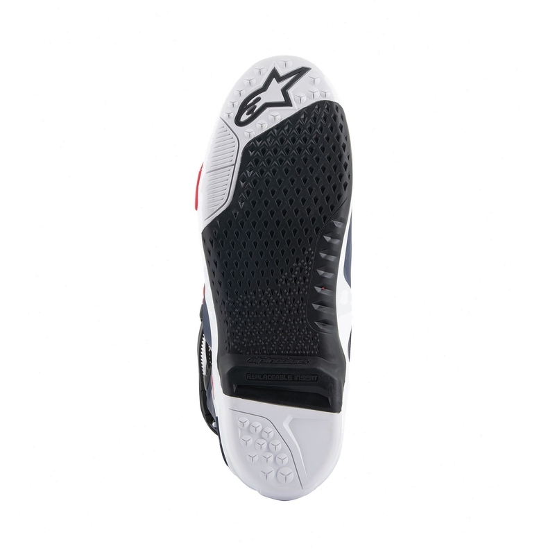 Μπότες μοτοσικλέτας Alpinestars Tech 10 Supervented με τρύπες, σκούρο μπλε-λευκό-κόκκινο-μωβ