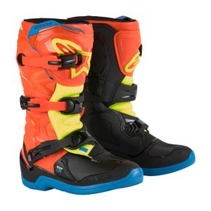 Alpinestars Tech 3S Youth 2024 πορτοκαλί-φλούο-μπλε-φλούο κίτρινο-μαύρες παιδικές μπότες μοτοσικλέτας