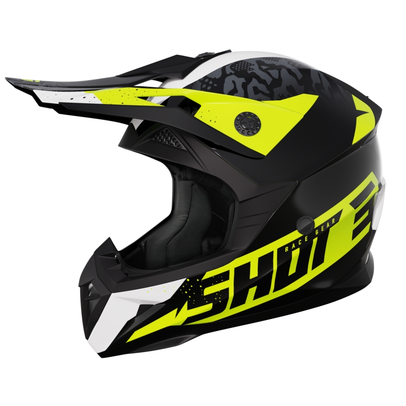 Shot Pulse Airfit μαύρο-λευκό-fluo κίτρινο γυαλιστερό κράνος motocross προσφορά