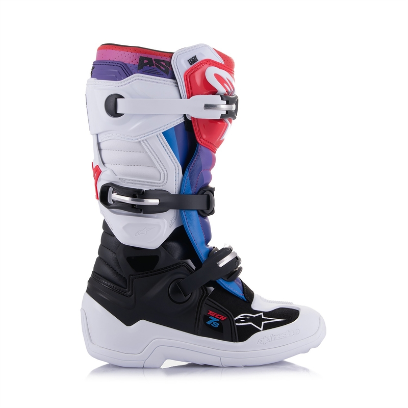 Μπότες Motocross Alpinestars Tech 7 S για Παιδιά Λευκό-Μαύρο-Κόκκινο-Μπλε-Μωβ