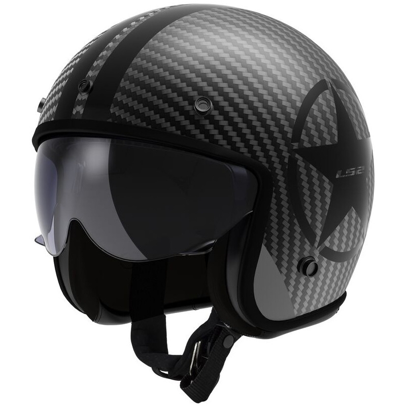 Ανοιχτό κράνος μοτοσικλέτας LS2 OF601 Bob II Carbon Star Μαύρο Ματ