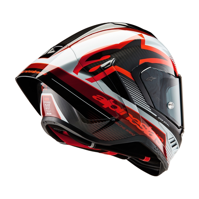 Alpinestars Supertech R-10 Team carbon κόκκινο και λευκό κράνος μοτοσικλέτας