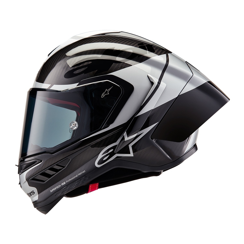 Κράνος μοτοσικλέτας Alpinestars Supertech R-10 Element από ανθρακονήματα, ασημί-μαύρο