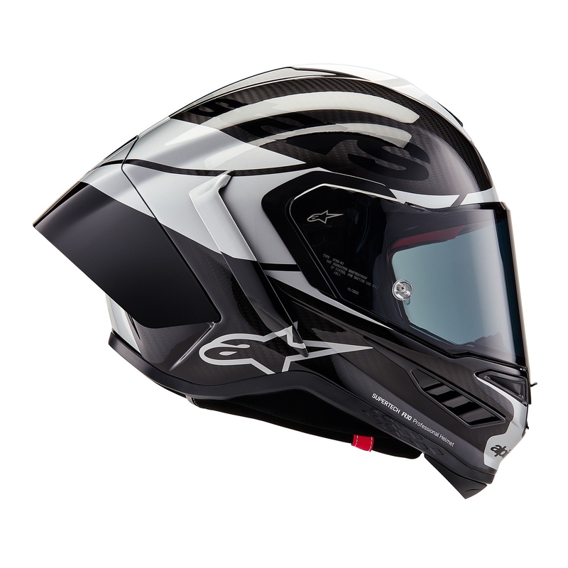 Κράνος μοτοσικλέτας Alpinestars Supertech R-10 Element από ανθρακονήματα, ασημί-μαύρο