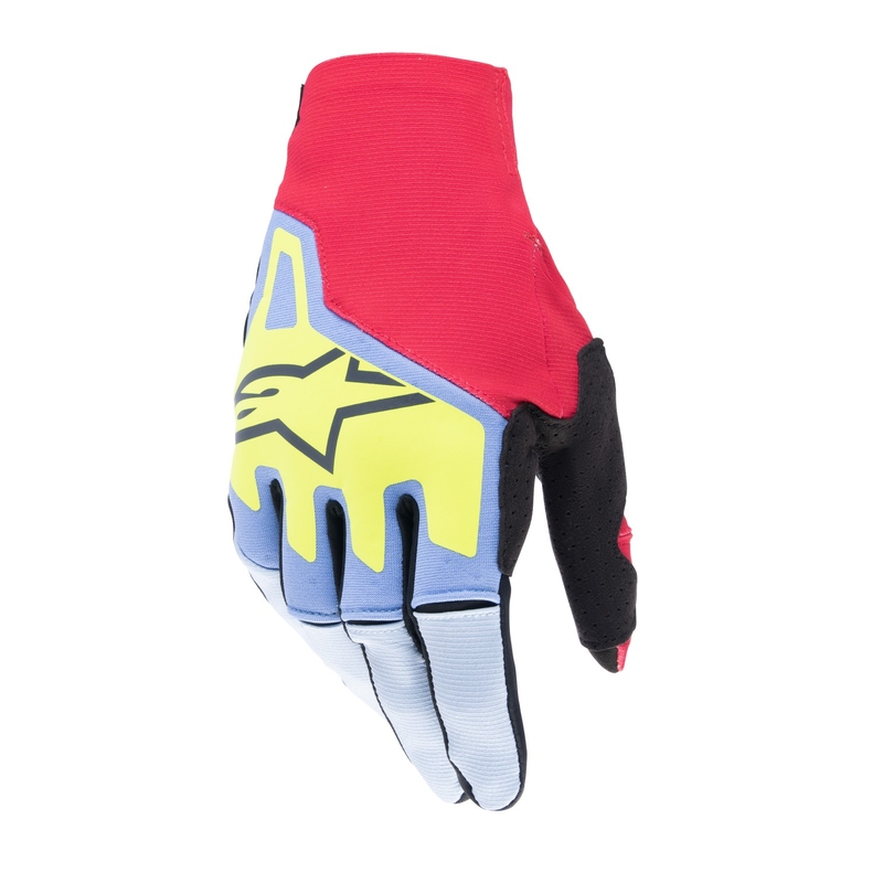 Γάντια μοτοκρός Alpinestars Techstar ανοιχτό μπλε-κόκκινο-κίτρινο φλουο-μαύρο