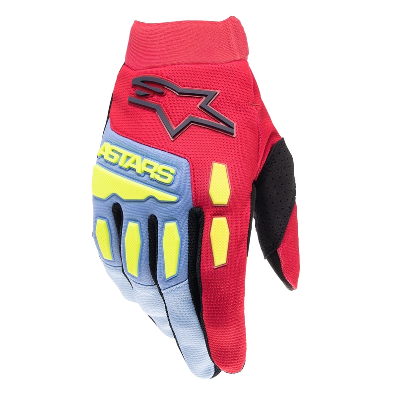 Γάντια μοτοκρός Alpinestars Full Bore ανοιχτό μπλε-κόκκινο-κίτρινο φλουο-μαύρο