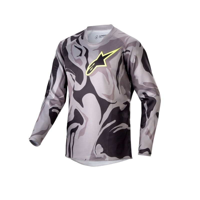 Dětský motokrosový dres Alpinestars Racer Tactical 2024 šedá camo-fluo žluto-černý 
